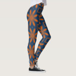 Abstract floral kaleidoscope dark blue orange  leggings