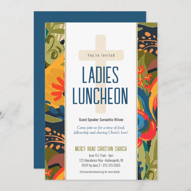 Abstract Floral Ladies Church Luncheon Invitation (Front/Back)