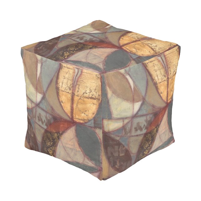 Abstract Floral Leaf Painting by Norman Wyatt Pouf (Angled Front)