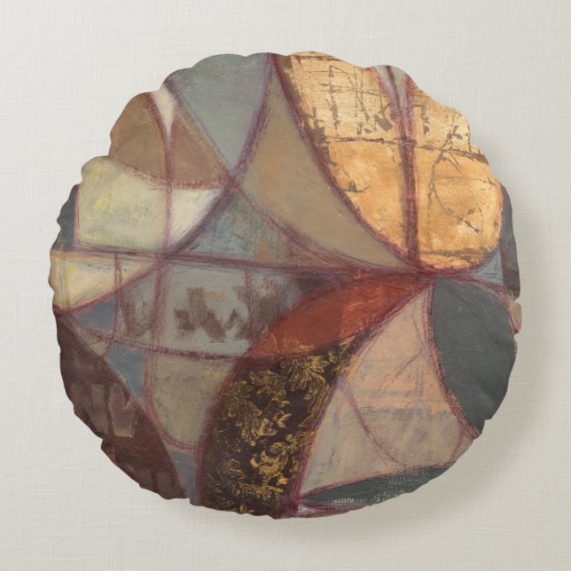 Abstract Floral Leaf Painting by Norman Wyatt Round Pillow (Front)