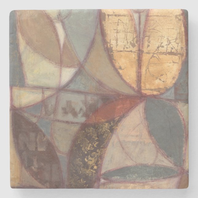 Abstract Floral Leaf Painting by Norman Wyatt Stone Coaster (Front)