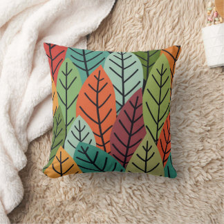 Abstract Floral Leaves colorful Pattern Throw Pillow