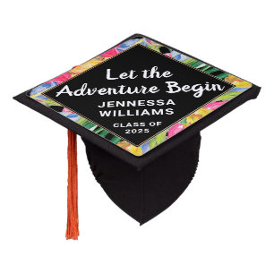 Abstract Floral "Let the Adventure Begin" 2025 Graduation Cap Topper