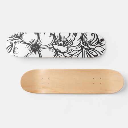 Abstract Floral Line Drawing Skateboard