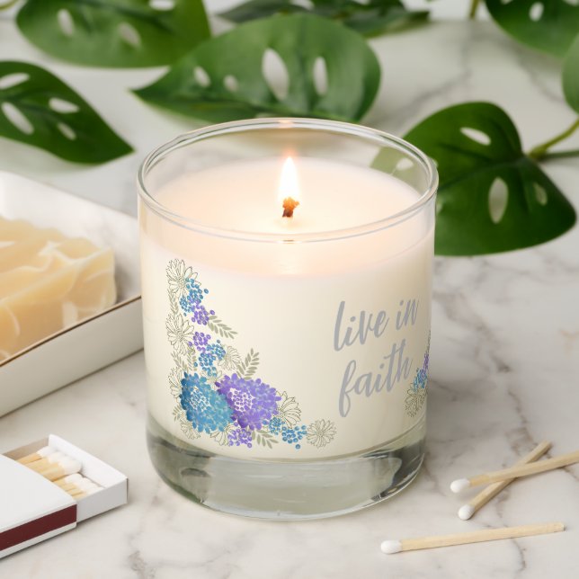 Abstract floral Live in Faith Scented Candle (Lit)