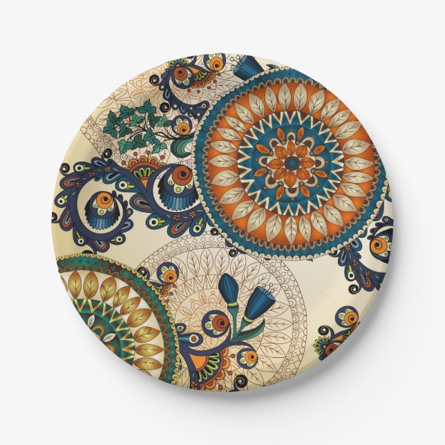 Abstract Floral Mandala Paper Plates (Front)