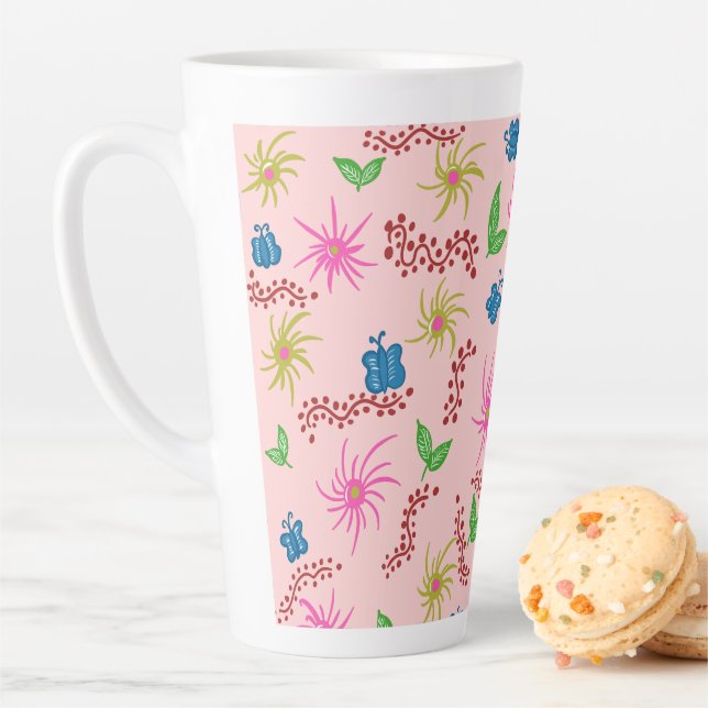 Abstract Floral Mandala Pattern Design red  Latte Mug (In Situ)