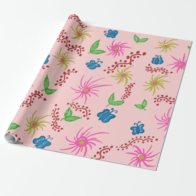 Abstract Floral Mandala Pattern Design red  Wrapping Paper (Unrolled)
