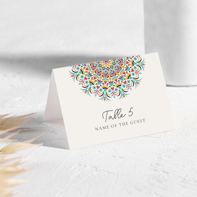 Abstract Floral Mandala Wedding Place Card (Creator Uploaded)