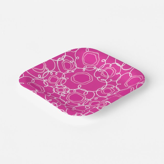 Abstract Floral Matrix (Hot Pink) Fine Art Paper Plates (Angled)