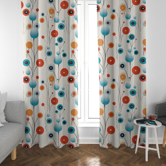 Abstract Floral Modern Botanical Retro Flower Sheer Curtains (Creator Uploaded)