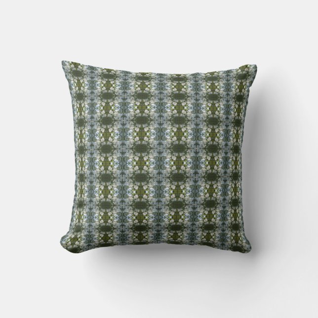 Abstract Floral Mossy Green Outdoor Throw Pillow (Front)