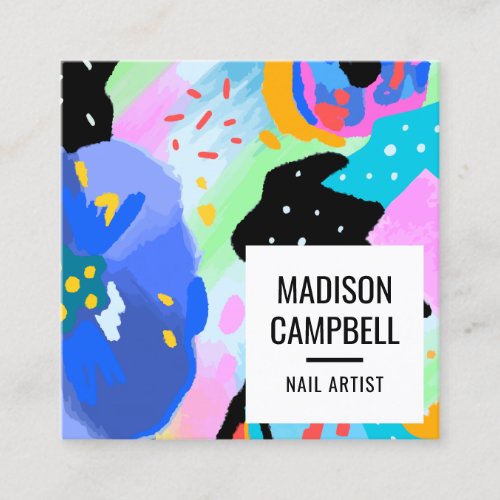 Abstract floral nail artist salon brushstrokes art square business card