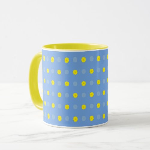 Abstract Floral of Yellow Gerberas on Baby Blue Mug