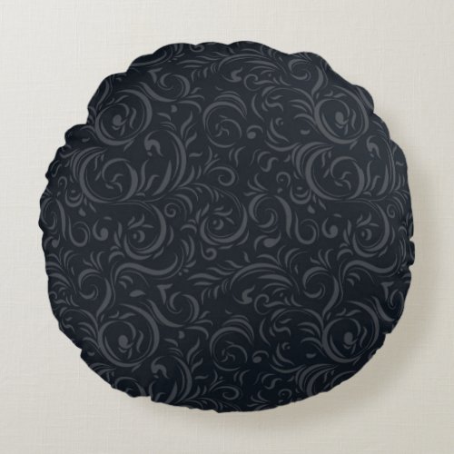 Abstract Floral on Black Background Round Pillow