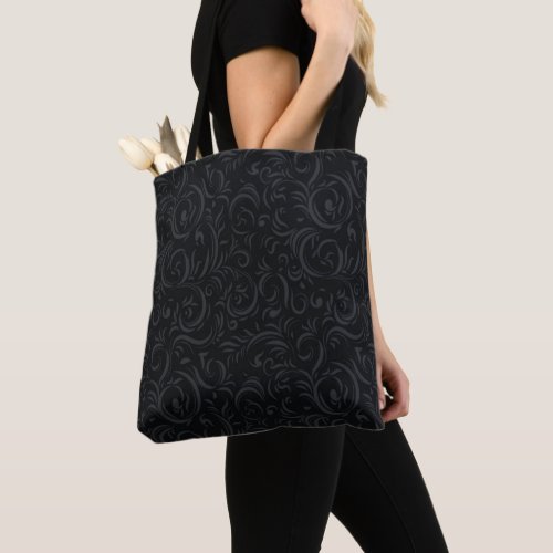 Abstract Floral on Black Background Tote Bag