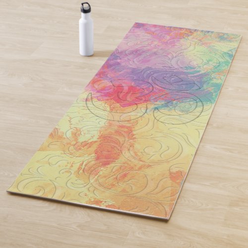 Abstract Floral on Multicolored Watercolor Stains Yoga Mat