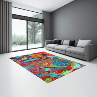 Abstract floral orange blue intuitive area rug. rug