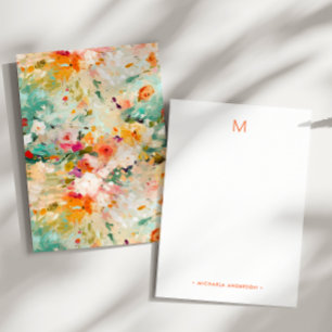 Abstract Floral Painting Monogram Name Stationery Note Card