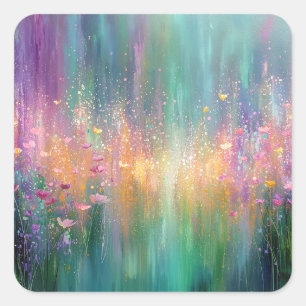 Abstract Floral Painting with Vibrant Colors Square Sticker