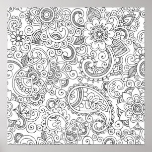 Abstract floral paisley coloring Poster