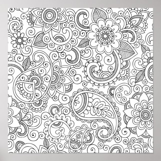 Abstract floral paisley coloring Poster (Front)