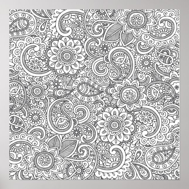 Abstract floral paisley coloring Poster (Front)