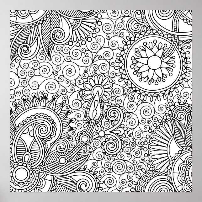 Abstract floral paisley coloring Poster (Front)