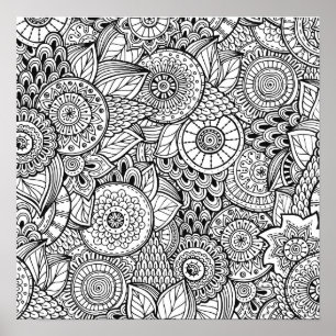 Abstract floral paisley coloring Poster