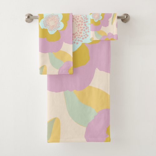 Abstract Floral Pastel Lilac Pattern Bath Towel Set