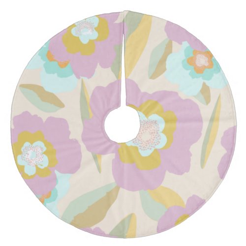 Abstract Floral Pastel Lilac Pattern Fleece Tree Skirt