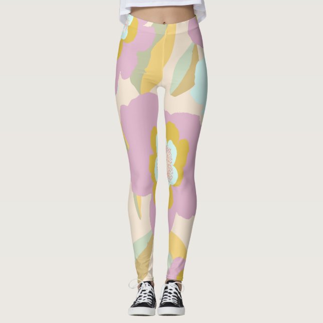 Abstract Floral Pastel Lilac Pattern Leggings (Front)