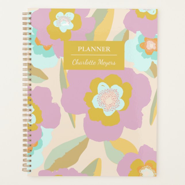 Abstract Floral Pastel Lilac Pattern Personalized Planner (Front)