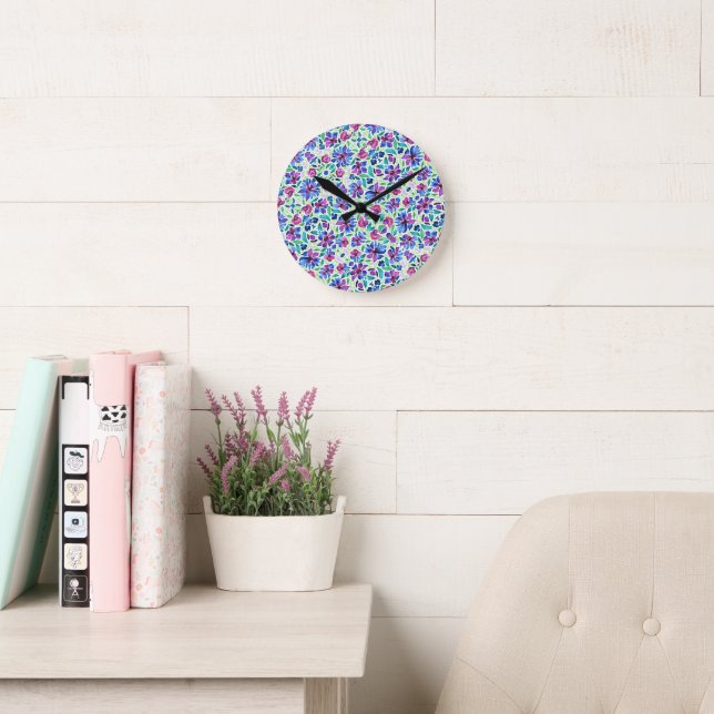 Abstract Floral Pattern - Acrylic Wall Clock (Reading Room)