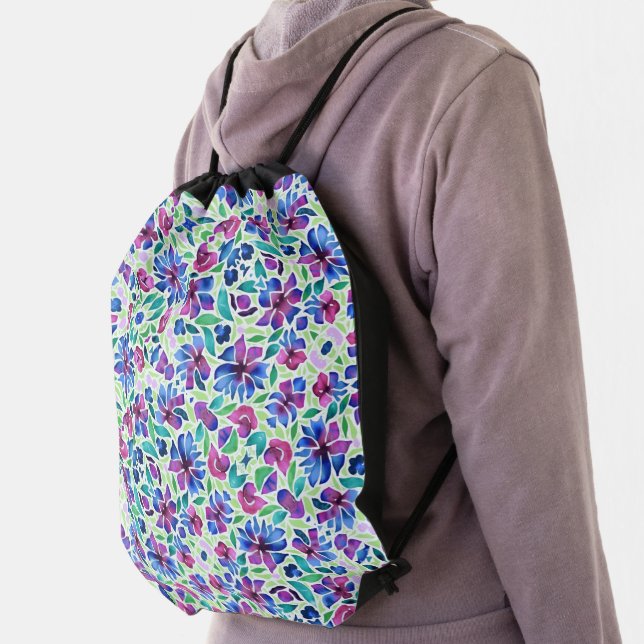 Abstract Floral Pattern - Drawstring Backpack (Insitu)