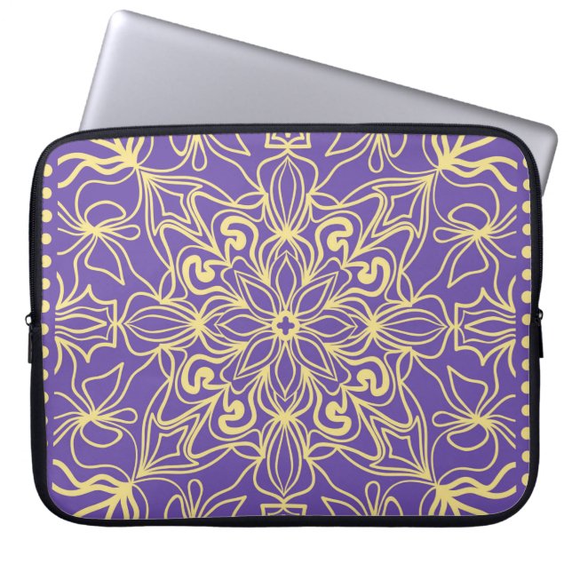 Abstract floral pattern geometry, mandala design laptop sleeve (Front)