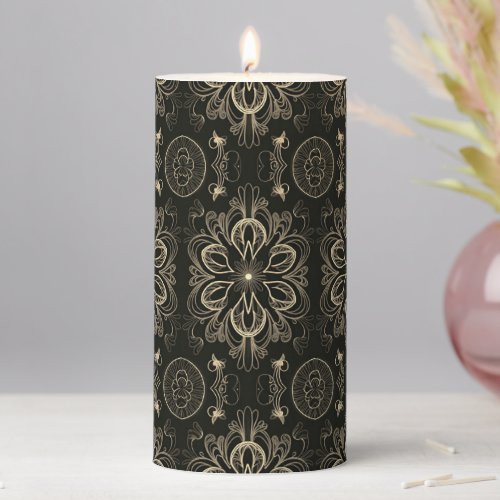 Abstract Floral Pattern Gold Pillar Candle