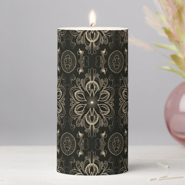 Abstract Floral Pattern Gold Pillar Candle (In Situ)