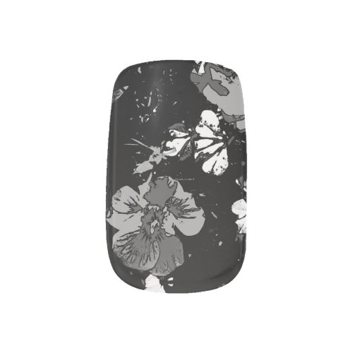 abstract floral pattern in black and white minx nail art