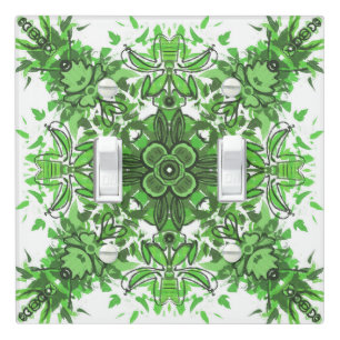 Abstract Floral Pattern In Black Green On White Light Switch Cover