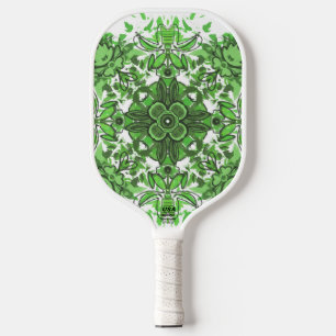 Abstract Floral Pattern In Black & Green On White Pickleball Paddle