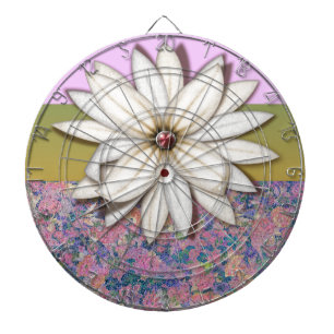 Abstract Floral Pattern in Pink and Blue Dartboard With Darts