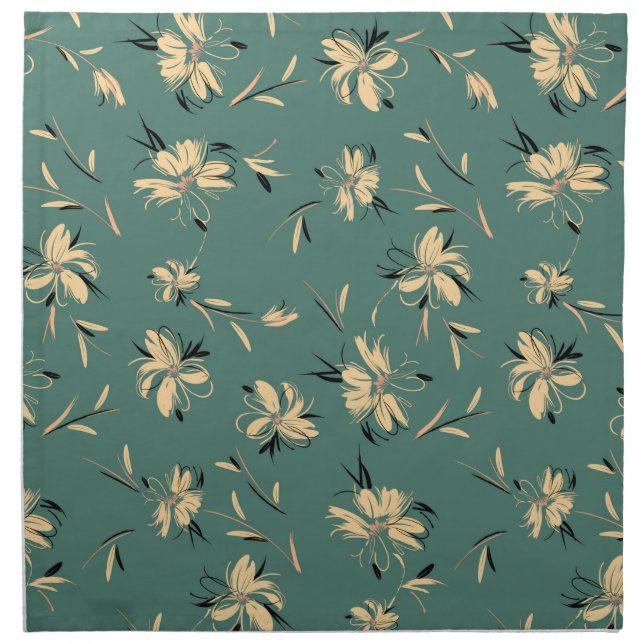 Abstract Floral Pattern on Green Background Cloth Napkin (Front)