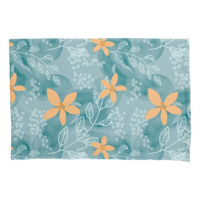 Abstract floral pattern orange teal pillow case (Front)
