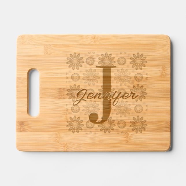 Abstract Floral Pattern Personalized Engraved Cutting Board (Front)