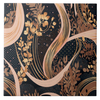 Abstract floral pattern, polka dots, vines ceramic tile