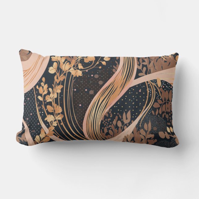 Abstract floral pattern, polka dots, vines lumbar pillow (Front)