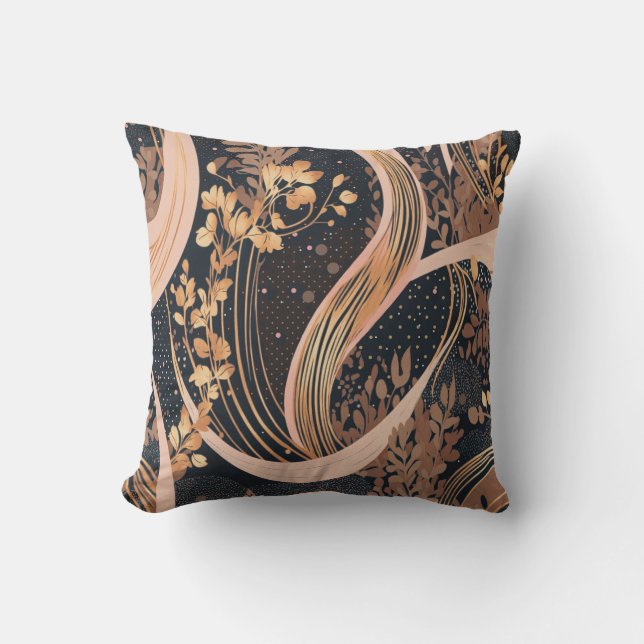 Abstract floral pattern, polka dots, vines outdoor pillow (Front)