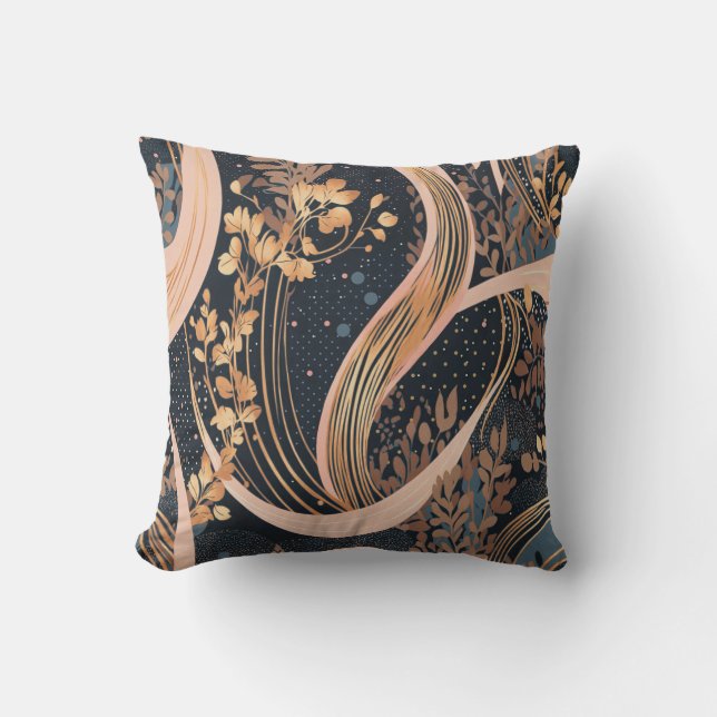 Abstract floral pattern, polka dots, vines outdoor pillow (Front)