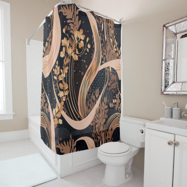 Abstract floral pattern, polka dots, vines shower curtain (In Situ)